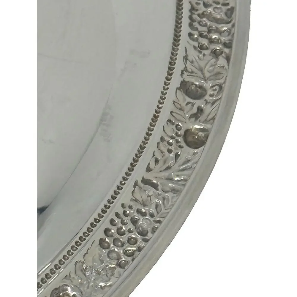 Mid 20th Century Lunt 10 3/4” Round Silver Plated Tray Grape Fruit Edge Design